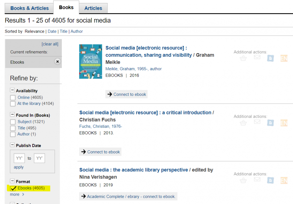 Library catalogue search for ebooks